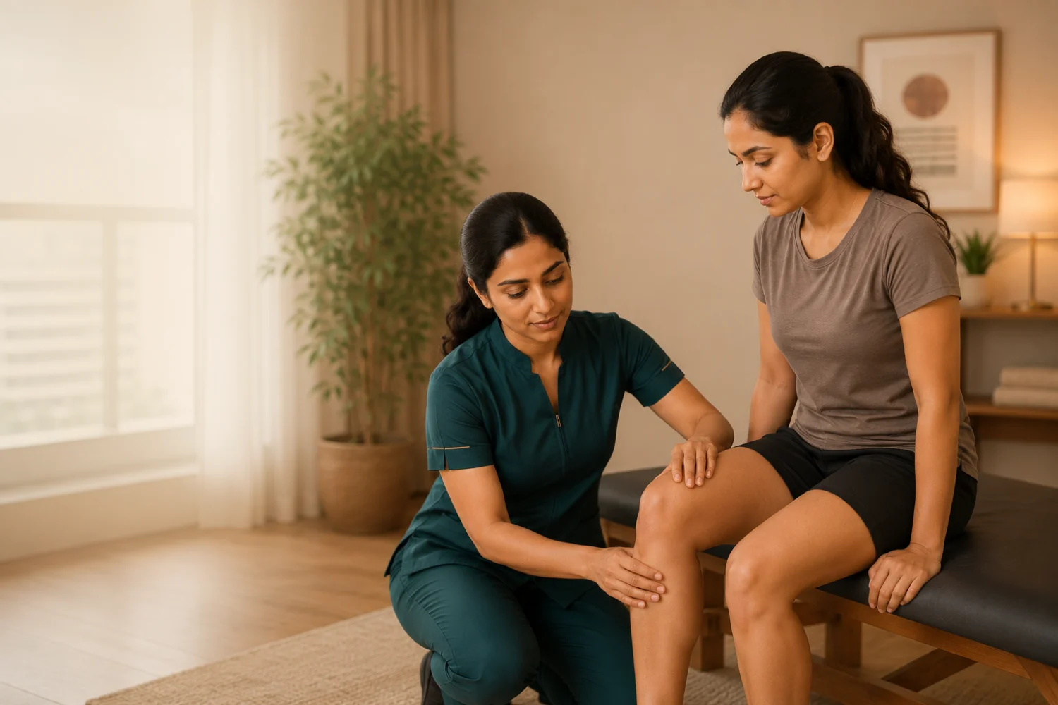 Knee assessment during a home physiotherapy session