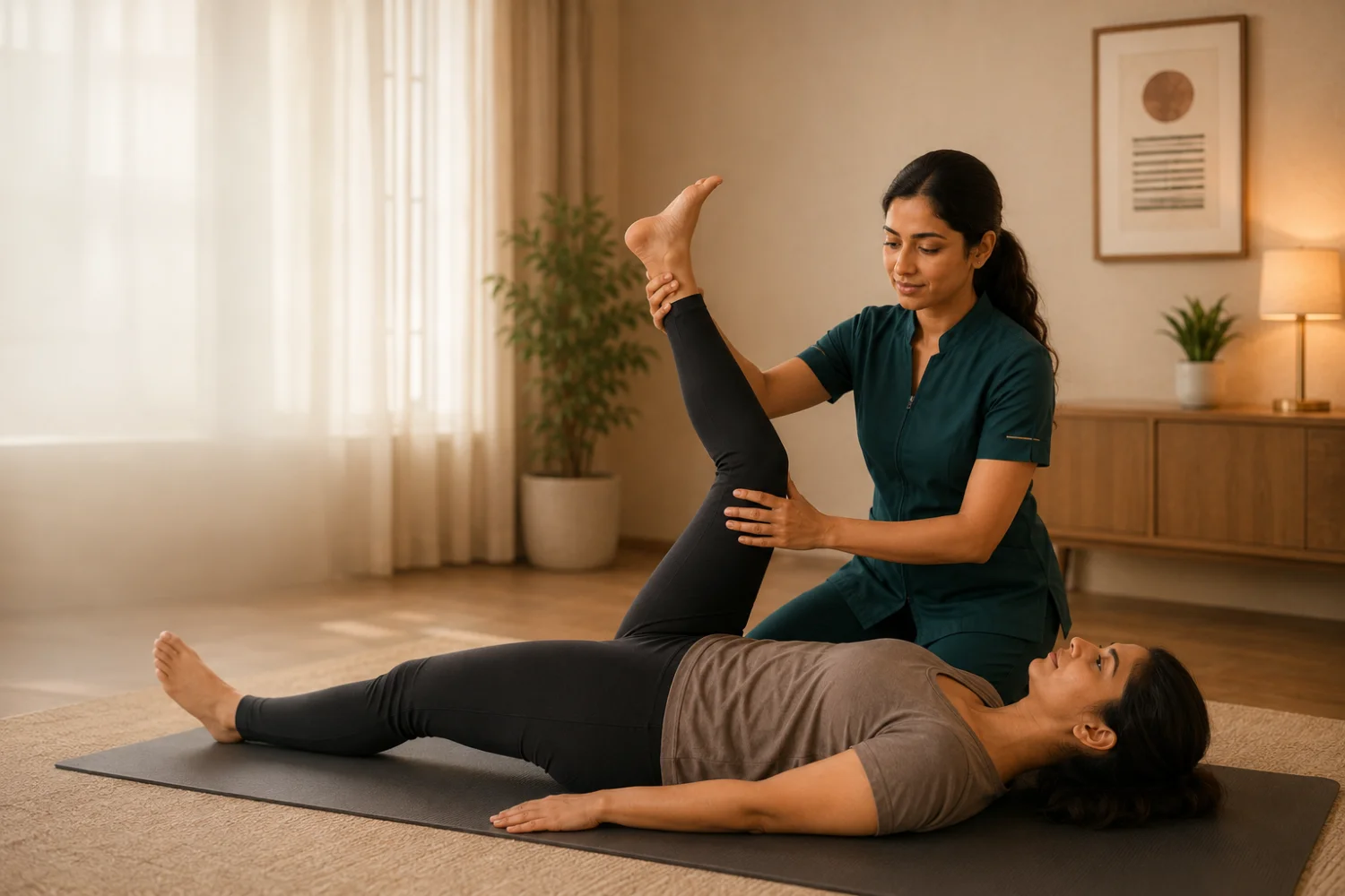 Guided leg mobility stretch for sciatica support